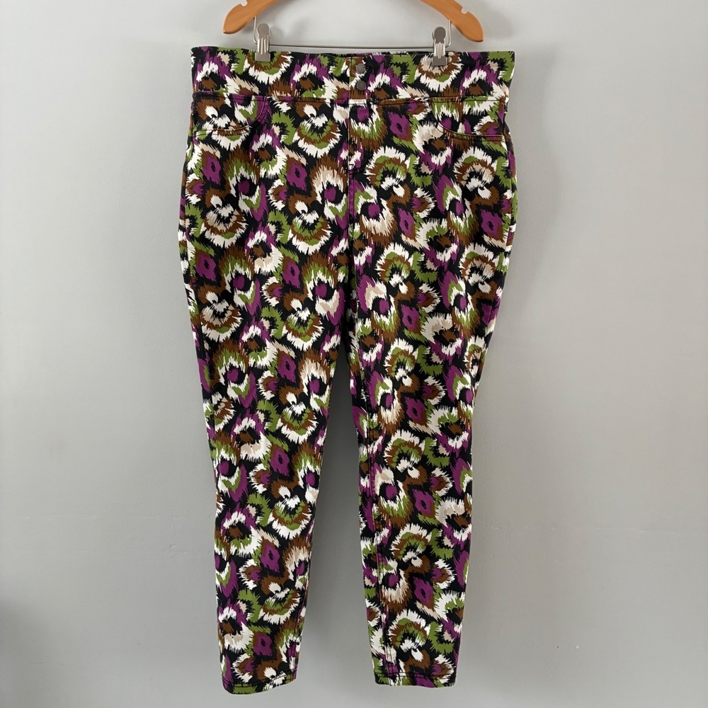 Terra & Sky Plus Size 1X 16W-18W Abstract Ikat Print Slim Leg Pants Multicolor